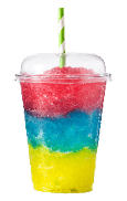 Colorful slushie with straw in plastic cup isolated on white background