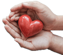 hands holding red heart on blue background, health care, love, organ donation, family insurance and CSR concept, world heart day, world health day