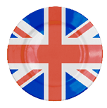 British flag  plate, fork and knife top view isolated