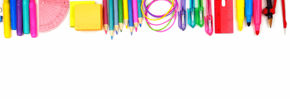School supplies long bottom border  Top view isolated on a white background  Back to school concept 