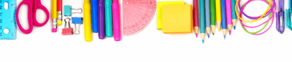 School supplies long bottom border  Top view isolated on a white background  Back to school concept 