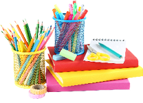 School supplies with books on white background