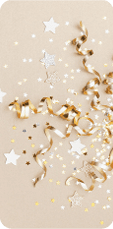 Celebration background with golden champagne bottle, confetti stars and party streamers  Christmas, birthday or wedding concept  Flat lay 