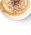 Set of paper take away cups of different coffee latte or cappuccino isolated on white background, top view
