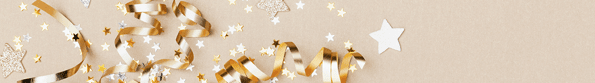 Celebration background with golden champagne bottle, confetti stars and party streamers  Christmas, birthday or wedding concept  Flat lay 