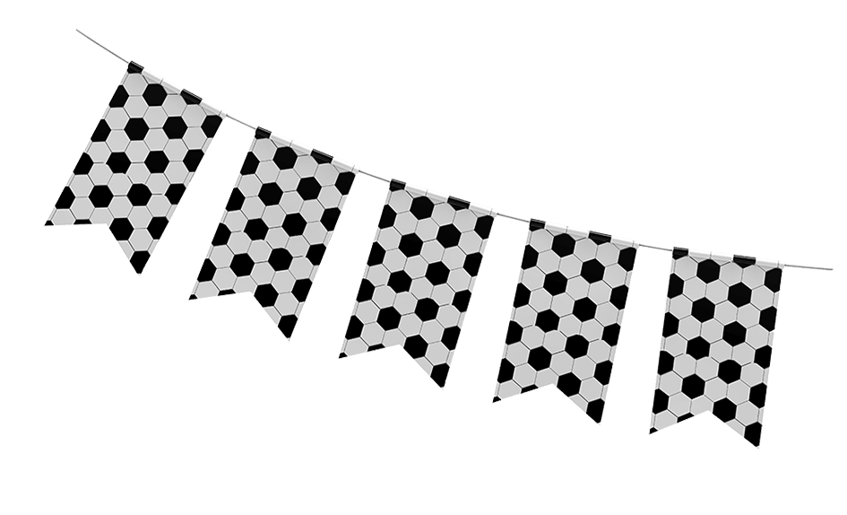 Soccer ball texture football flag bunting. 3D Rendering
