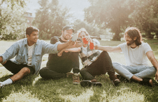 Friends hangout drinking beer stock image