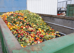 Expired Organic bio waste. Mix Vegetables and fruits in a huge container, in a rubbish bin. Heap of Compost from vegetables or food for animals.