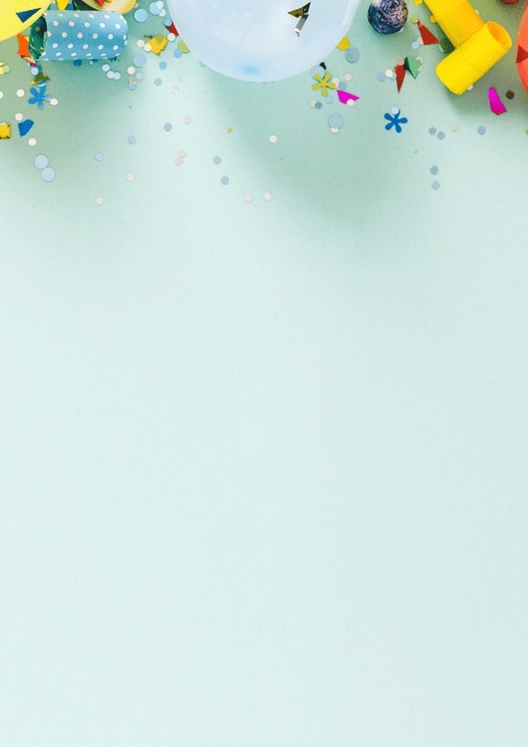 Flat lay decoration party concept on pastel blue background with border top view