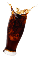 Couple soft drink splashing out of glass isolated on white background.