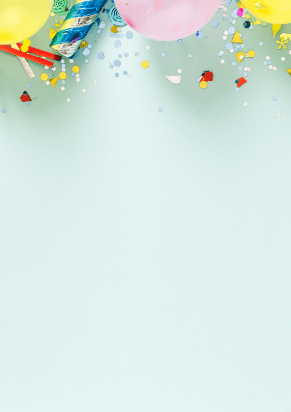 Flat lay decoration party concept on pastel blue background with border top view